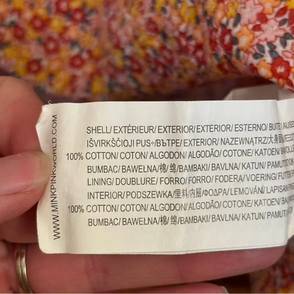 MINKPINK Floral High Low Puff Sleeve Square Neck Dress 100% Cotton Size Medium - Picture 12 of 14